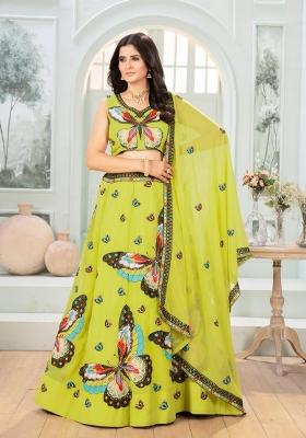 Green Embroidery Silk Lehenga Set