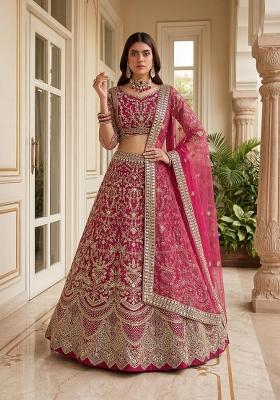 Pink Embroidery Net Lehenga Set