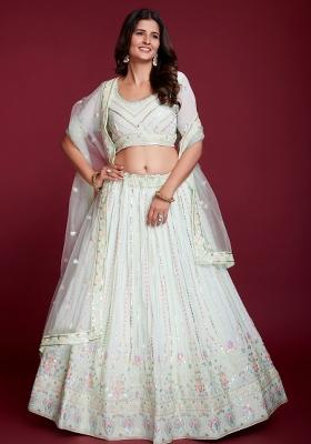 White Embroidery Georgette Lehenga Set