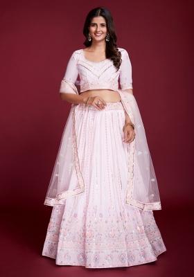 Pink Embroidery Georgette Lehenga Set
