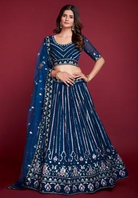 Rama Embroidery Georgette Lehenga Set