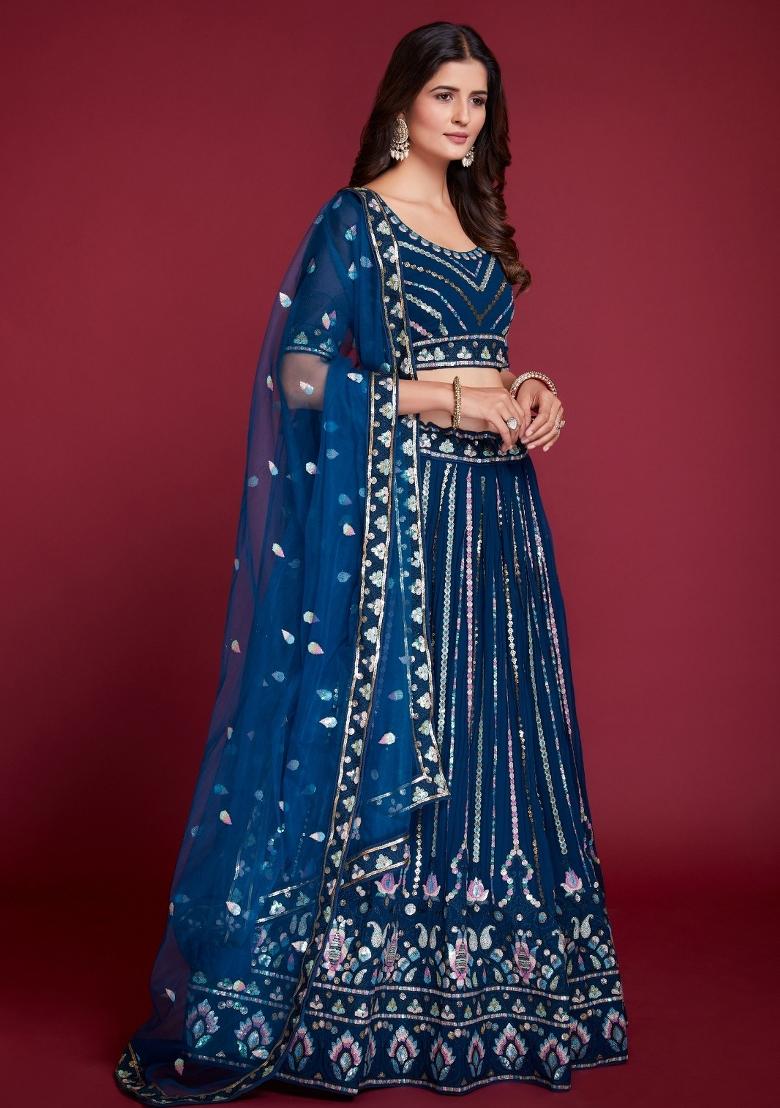 Rama Embroidery Georgette Lehenga Set - Indya