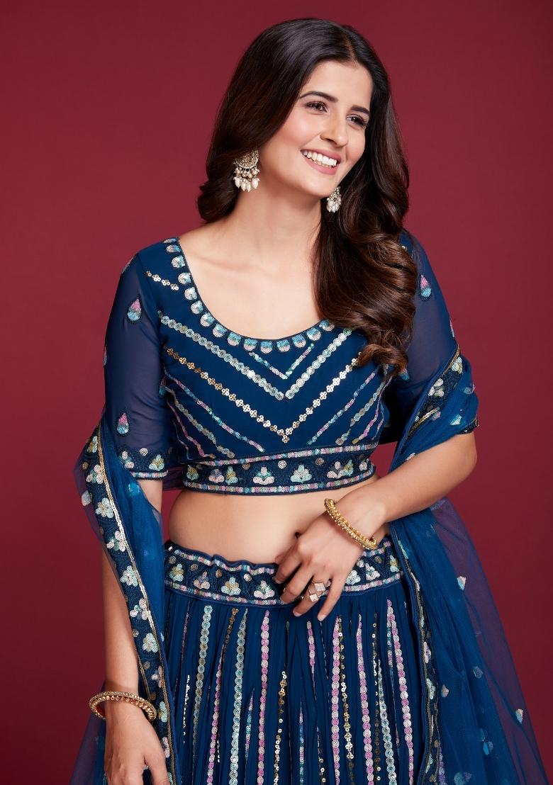 Rama Embroidery Georgette Lehenga Set - Indya