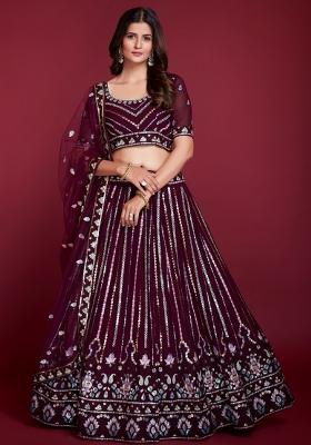 Purple Embroidery Georgette Lehenga Set