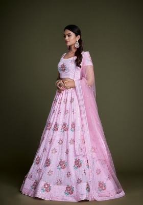 Pink Embroidery Georgette Lehenga Set