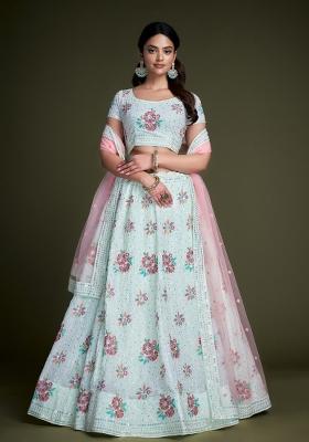 Light Green Embroidery Georgette Lehenga Set