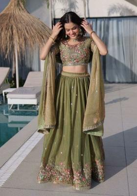 Green Embroidery Silk Lehenga Set