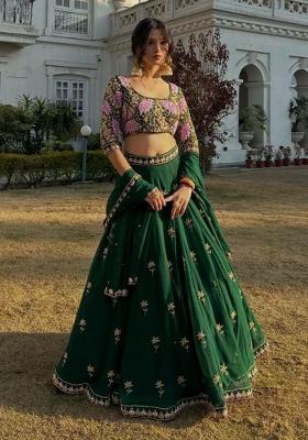 Green Embroidery Georgette Lehenga Set