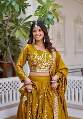 Yellow Embroidery Silk Lehenga Set