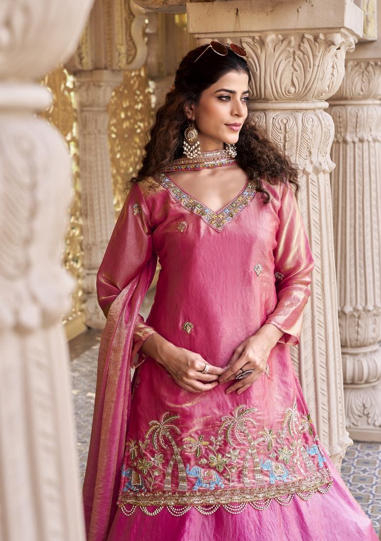 Pink Embroidery Fendi Lehenga Set - Indya