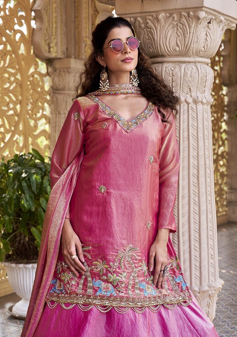 Pink Embroidery Fendi Lehenga Set - Indya