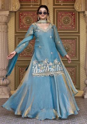 Teal Embroidery Fendi Lehenga Set