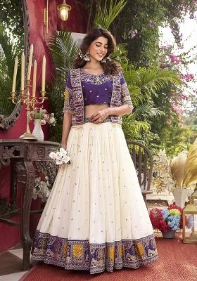 Purple Embroidery Vichitra Lehenga Set