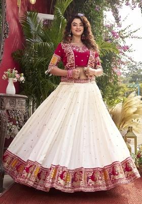 Red Embroidery Vichitra Lehenga Set