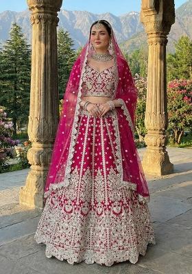 Rani Pink Embroidery Net Lehenga Set