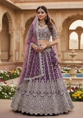 Lavender Embroidery Net Lehenga Set