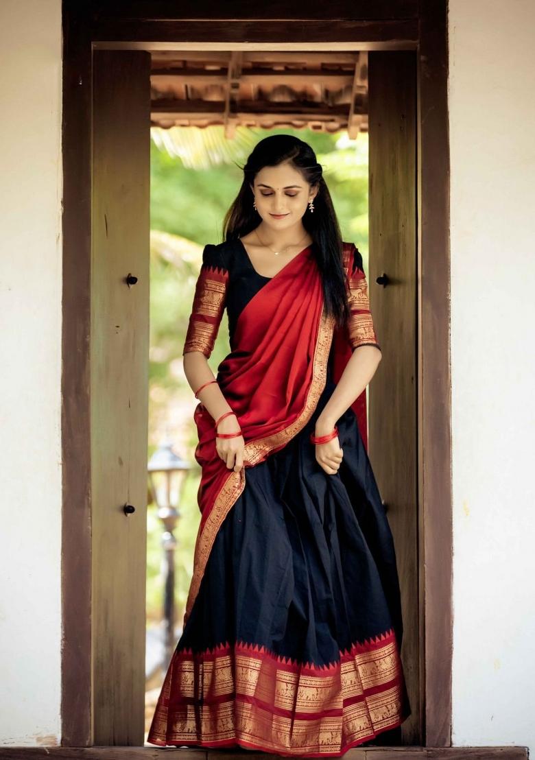 Black Jequard Silk Lehenga Set - Indya