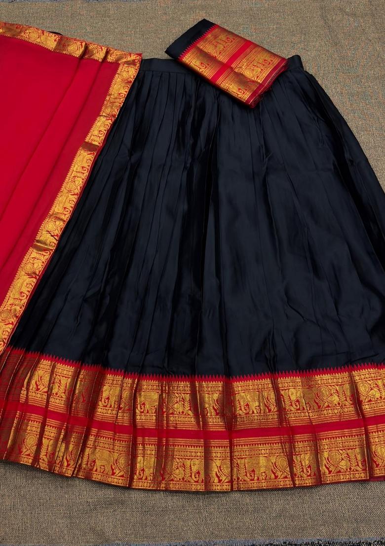 Black Jequard Silk Lehenga Set - Indya