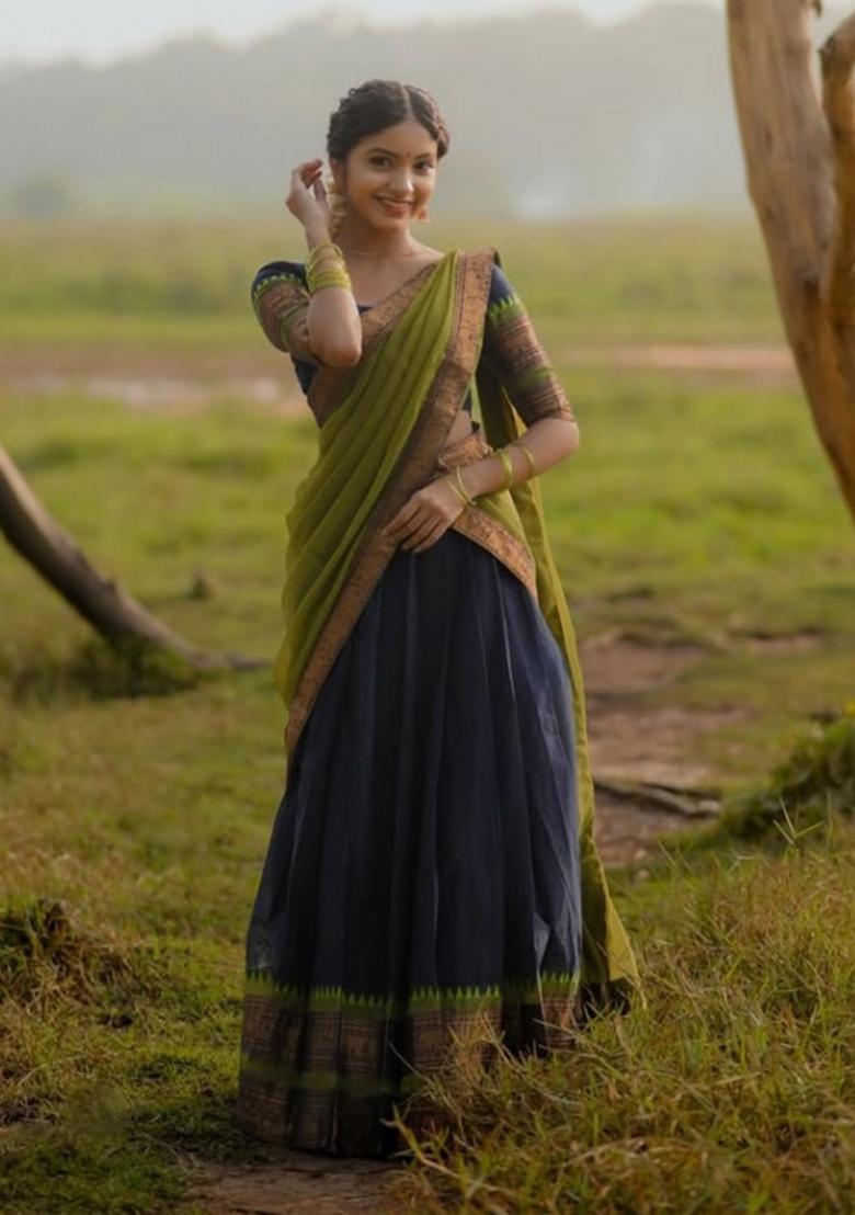 Blue Jequard Silk Lehenga Set - Indya