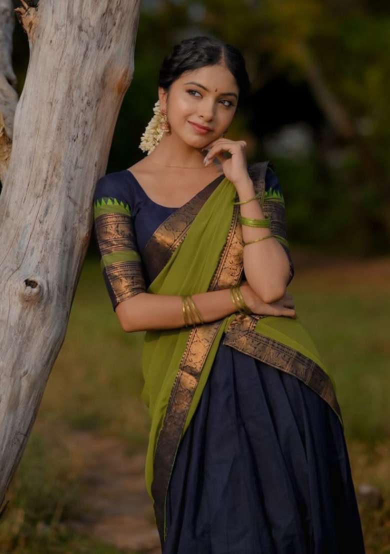 Blue Jequard Silk Blend Lehenga Set for Diwali | Wedding & Festive Wear - Indya
