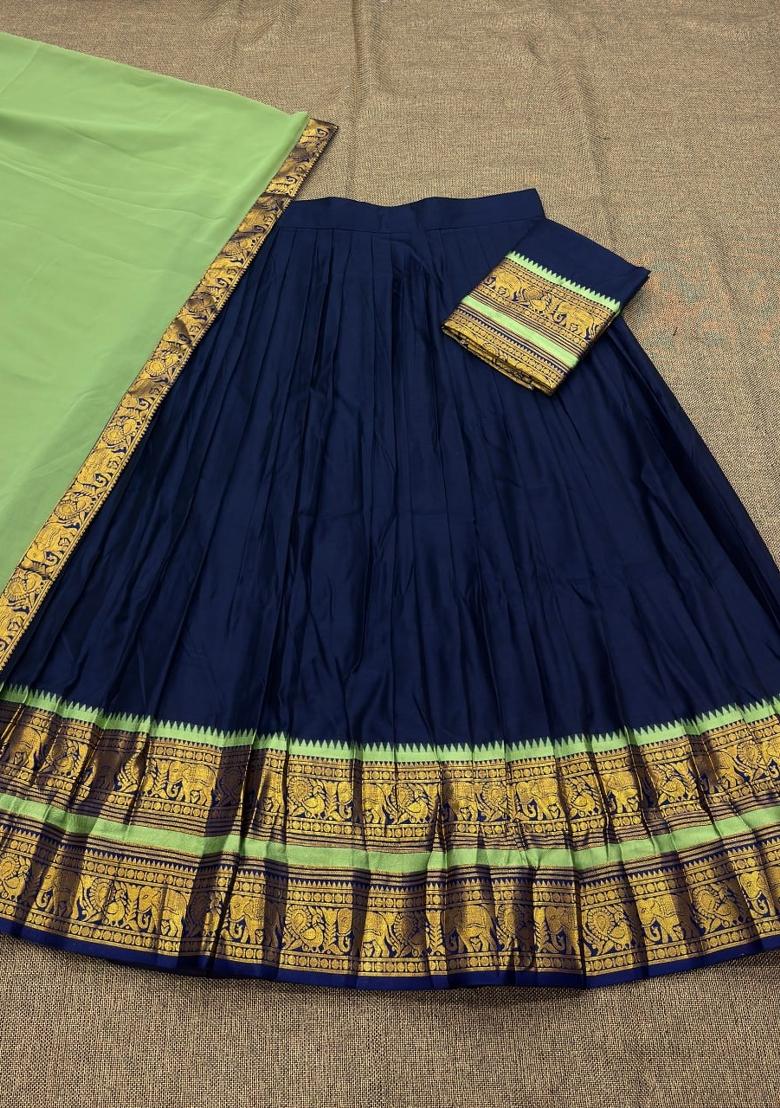 Blue Jequard Silk Lehenga Set - Indya
