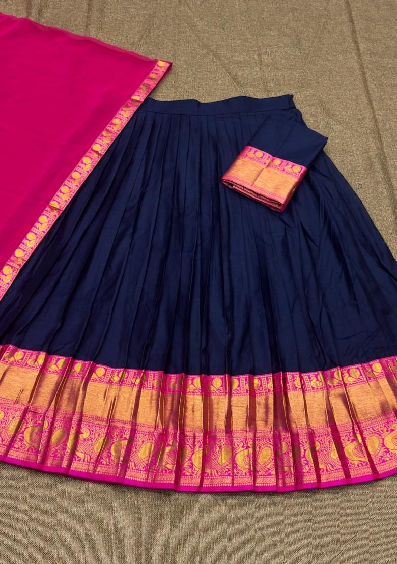 Blue Jequard Silk Lehenga Set - Indya