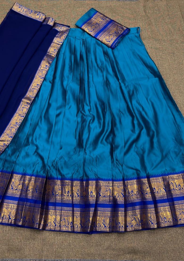Sea Green Jequard Silk Lehenga Set - Indya
