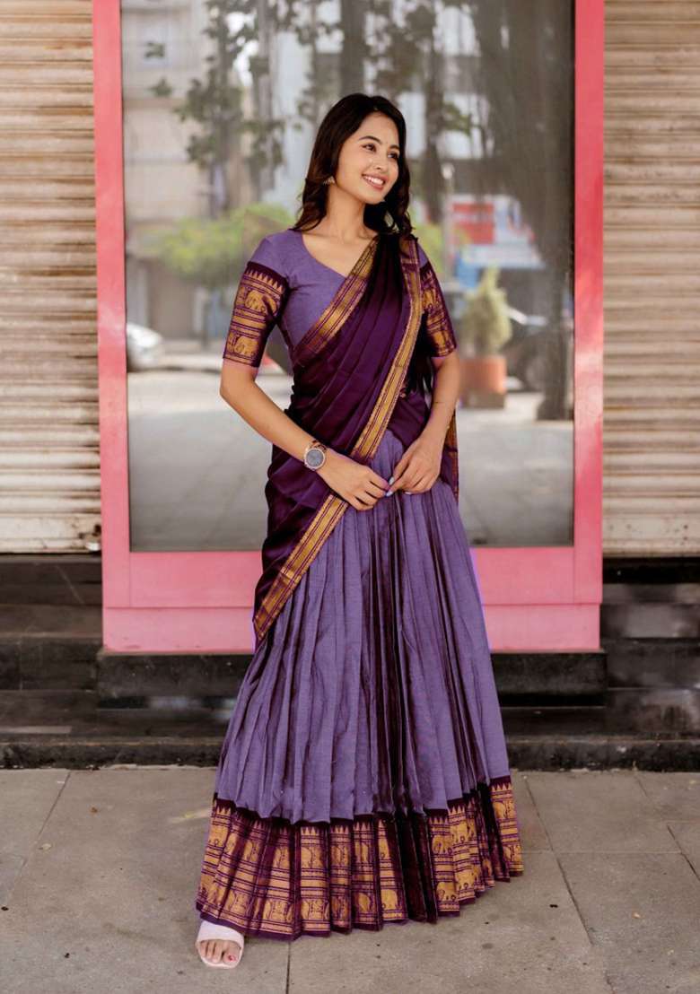 Lavender Jequard Silk Blend Lehenga Set for Diwali | Wedding & Festive Wear - Indya