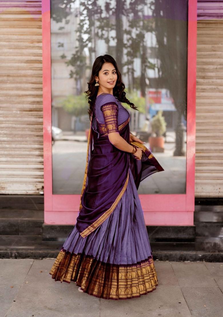 Lavender Jequard Silk Lehenga Set - Indya