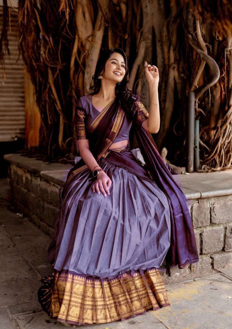 Lavender Jequard Silk Blend Lehenga Set for Diwali | Wedding & Festive Wear - Indya