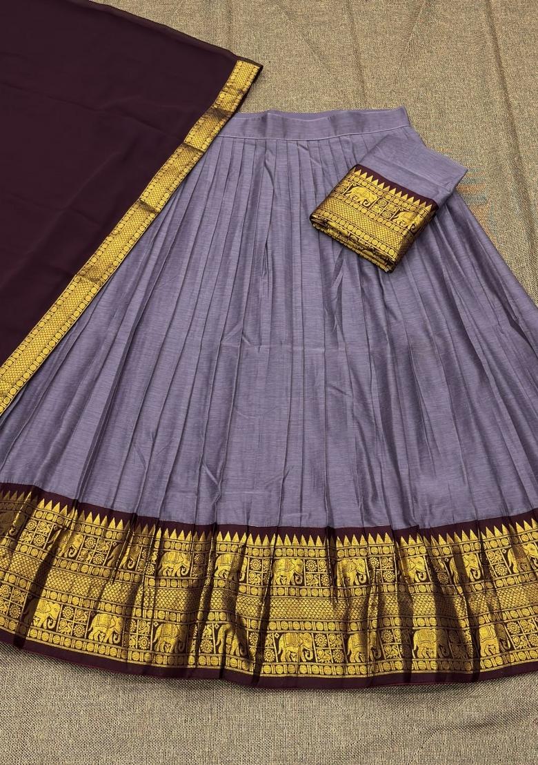 Lavender Jequard Silk Lehenga Set - Indya