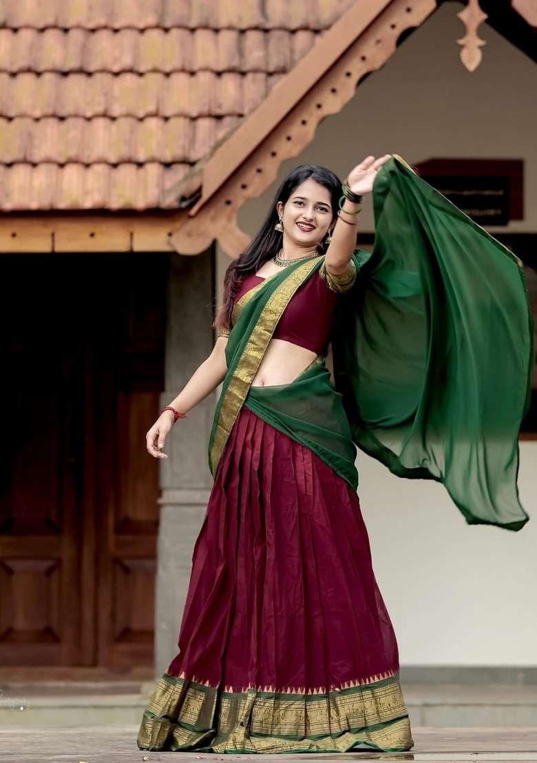 Maroon Jequard Silk Blend Lehenga Set for Diwali | Wedding & Festive Wear - Indya