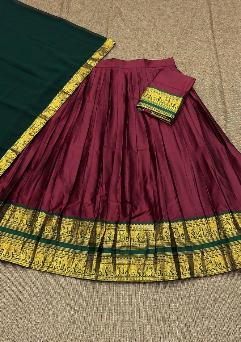Maroon Jequard Silk Lehenga Set - Indya