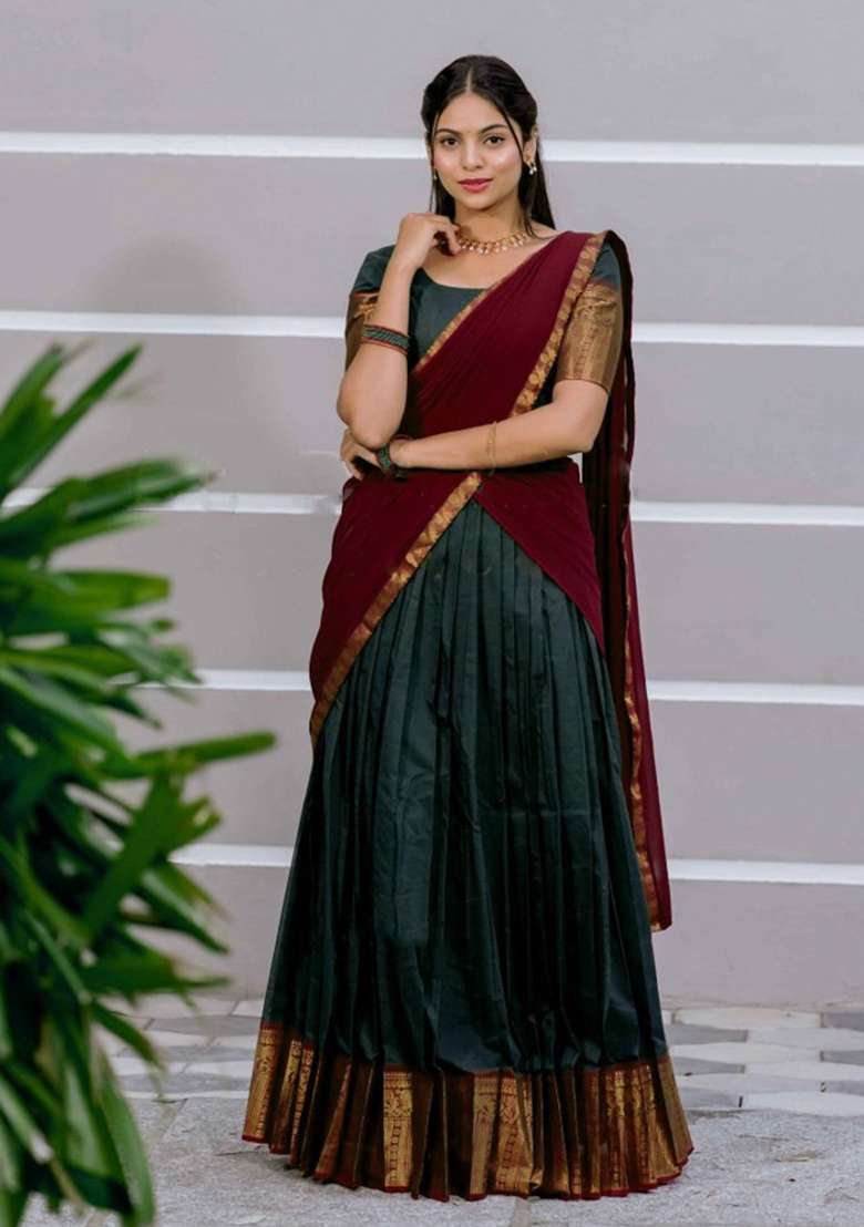Teal Jequard Silk Blend Lehenga Set for Diwali and Festive Wear - Indya
