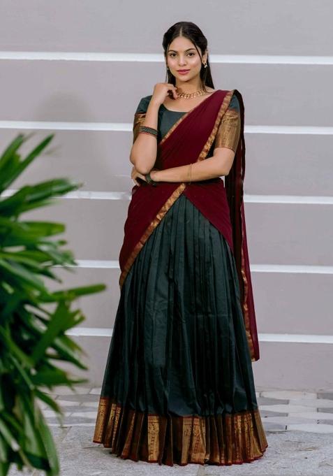 Teal Jequard Silk Lehenga Set