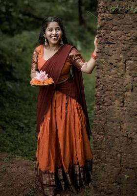 Orange Jequard Silk Lehenga Set