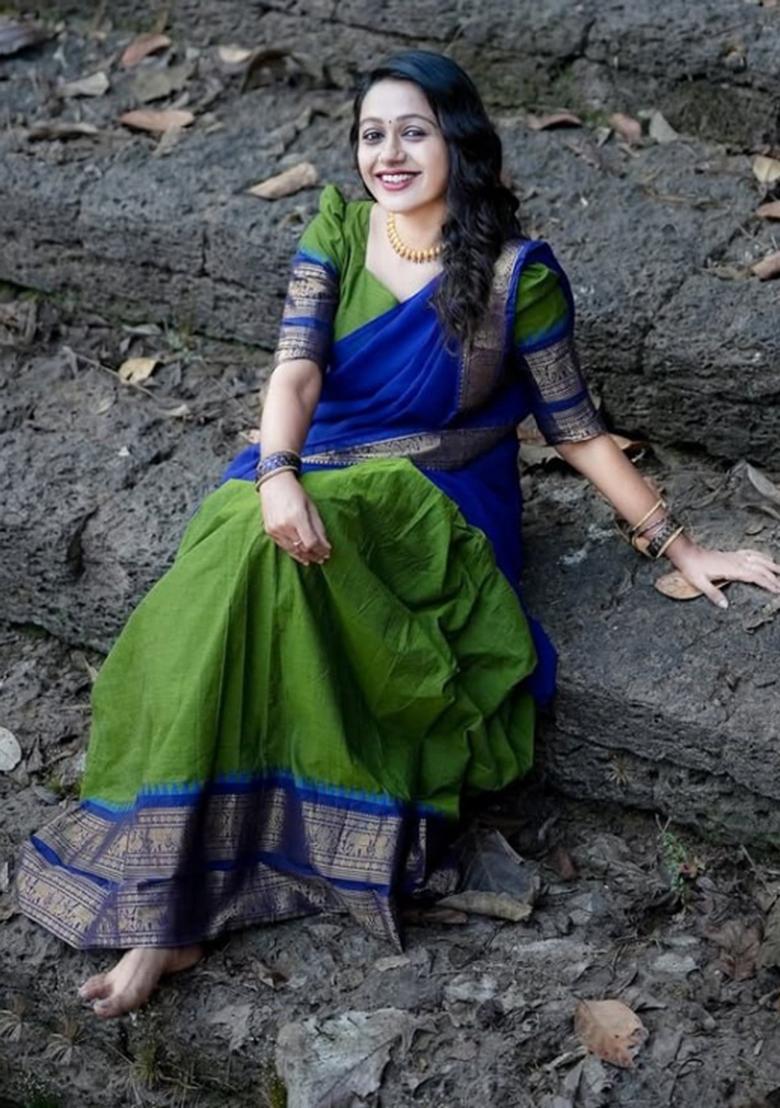 Parrot Green Jequard Silk Lehenga Set - Indya
