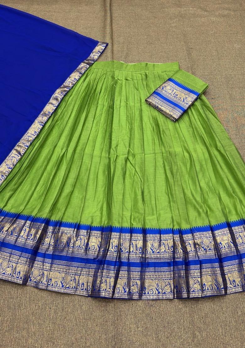 Parrot Green Jequard Silk Lehenga Set - Indya