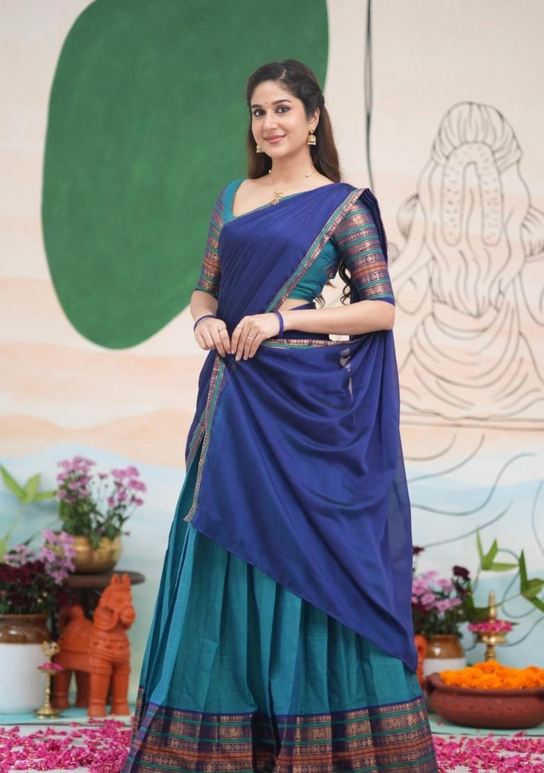 Sky Blue Jequard Silk Lehenga Set - Indya