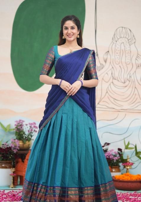 Sky Blue Jequard Silk Lehenga Set