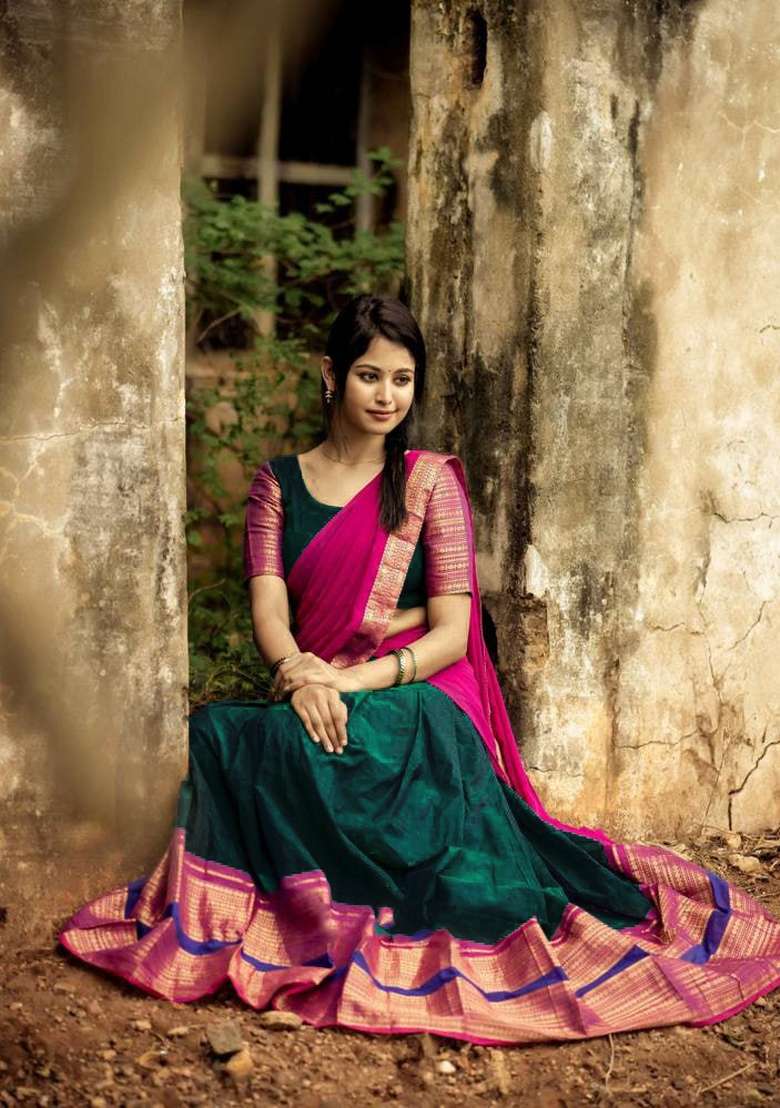 Teal Jequard Silk Blend Lehenga Set for Diwali and Festive Wear - Indya