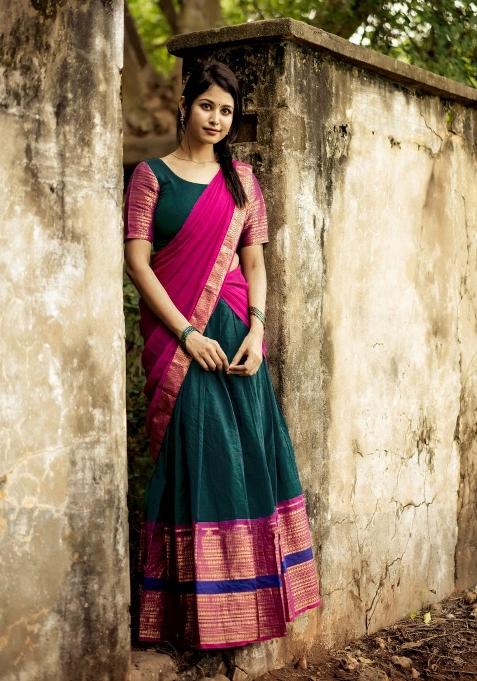 Teal Jequard Silk Lehenga Set