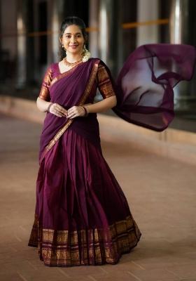 Wine Jequard Silk Lehenga Set
