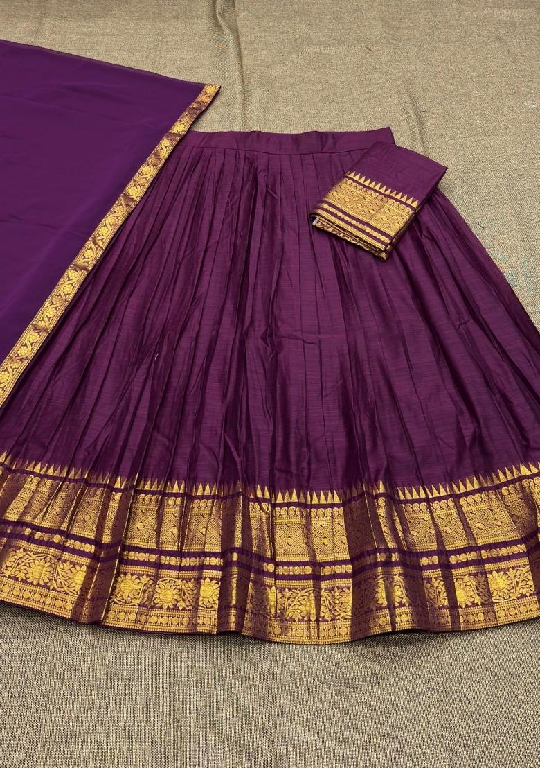 Wine Jequard Silk Lehenga Set - Indya