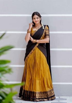Yellow Jequard Silk Lehenga Set