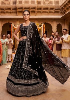 Black Embroidery Georgette Lahenga Set