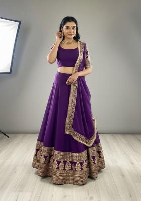 Purple Embroidery Georgette Lahenga Set
