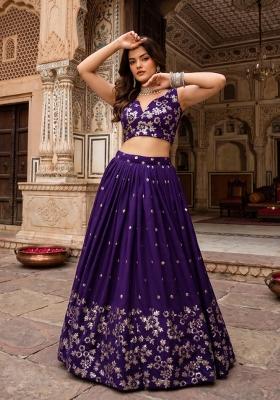 Blue Embroidery Silk Lahenga Set