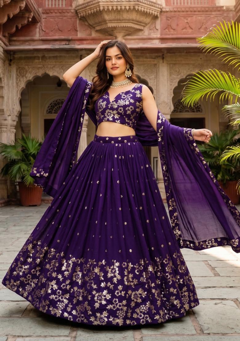 Blue Embroidery Silk Lahenga Set - Indya