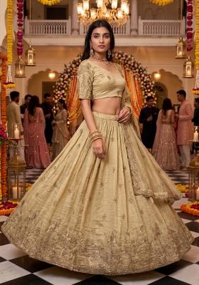 Beige Embroidery Gold Crush Lahenga Set